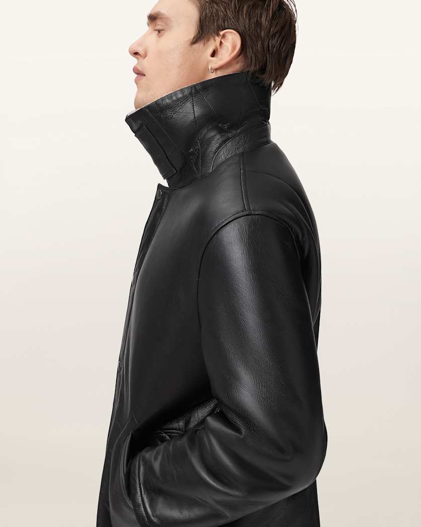 Original Shearling Leather Coat �?Black with Sand Collar | Cowskin Jackets
